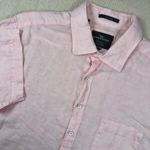 Rodd & Gunn Shirt Mens XL Pink 100% Linen Albini Italian Fabric Short Sleeve